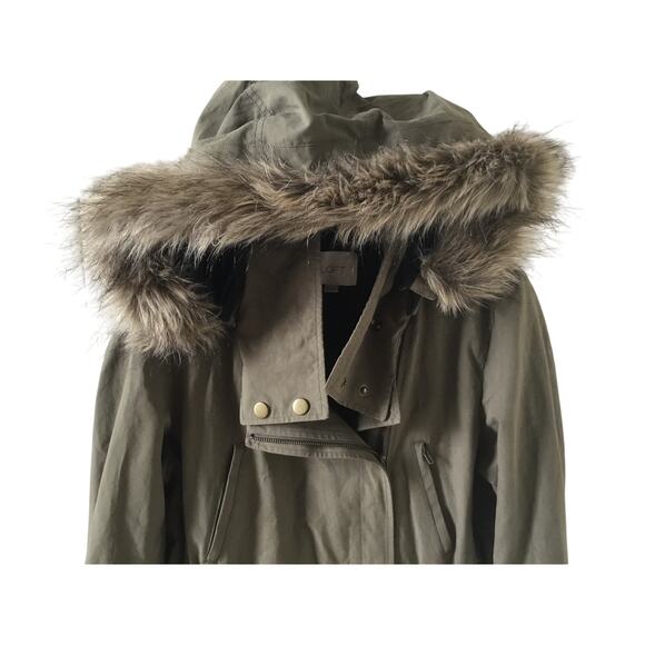 Utility Anorak Loft Olive Jacket with Faux Fur Trimmed Hood Size S - Picture 5 of 6